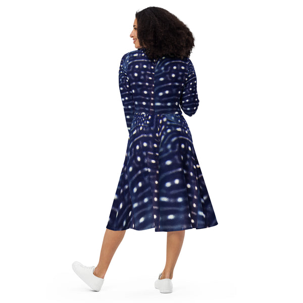 Whale Shark All-over print long sleeve midi dress