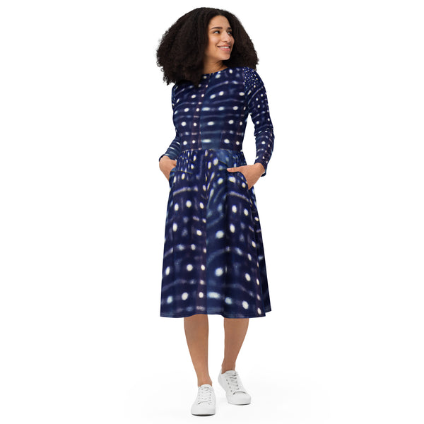 Whale Shark All-over print long sleeve midi dress