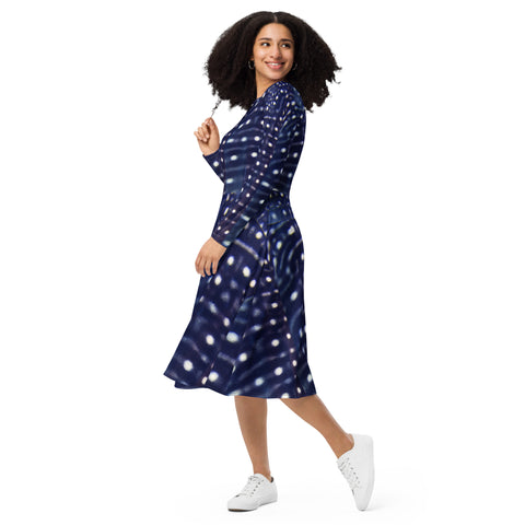 Whale Shark All-over print long sleeve midi dress