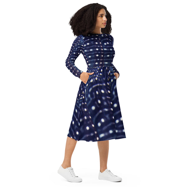Whale Shark All-over print long sleeve midi dress