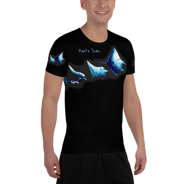 Manta Train design Double Blue MaxDri All-Over Print Men's Athletic T-shirt