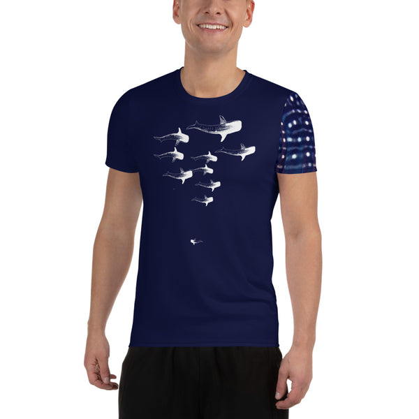 Whale Shark Parade All-Over Print Men's Athletic T-shirt