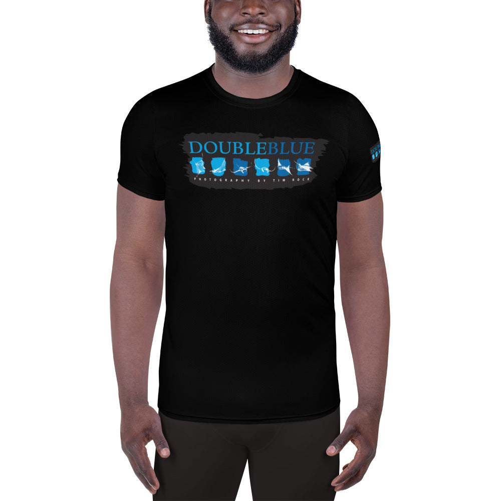 Double Blue Logo All-Over Print Men's Athletic T-shirt