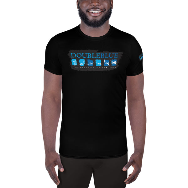 Double Blue Logo All-Over Print Men's Athletic T-shirt