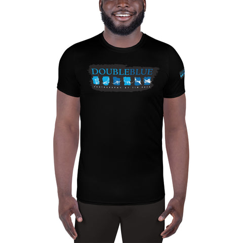 Double Blue Logo All-Over Print Men's Athletic T-shirt