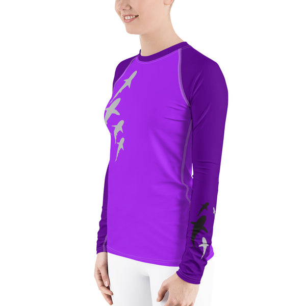 Shark Parade Purple Women's Rash Guard