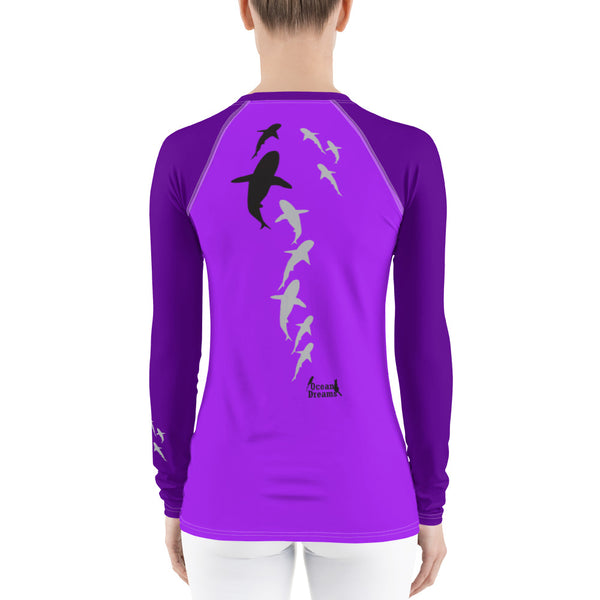 Shark Parade Purple Women's Rash Guard