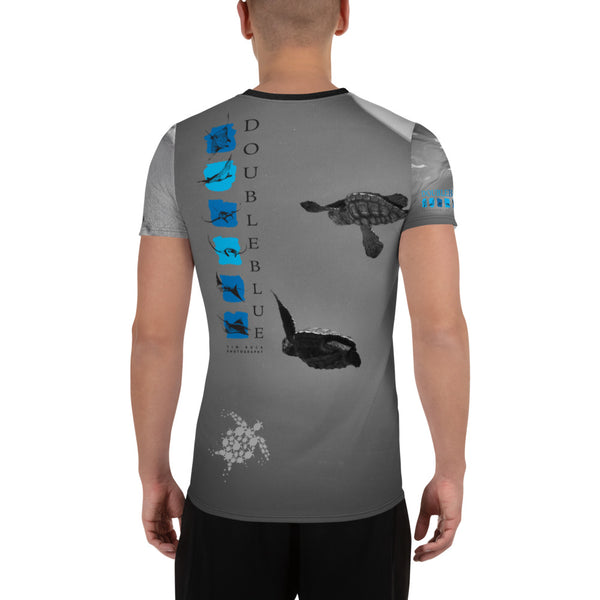 Baby Sea Turtle All-Over Double Blue Print Men's Athletic T-shirt