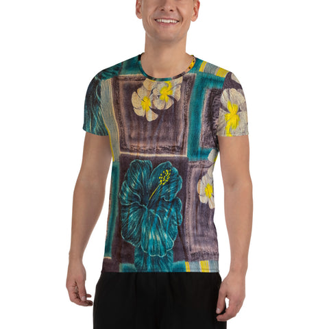 Blue Hibiscus All-Over Print Men's Athletic T-shirt