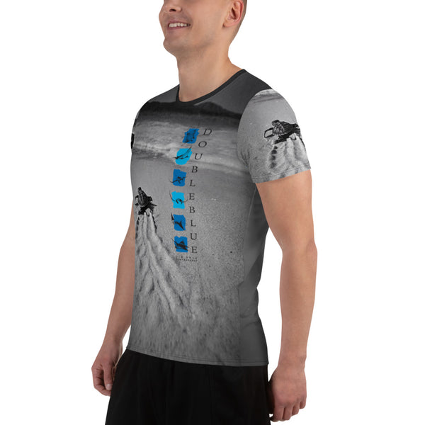 Baby Sea Turtle All-Over Double Blue Print Men's Athletic T-shirt
