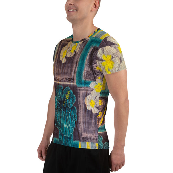 Blue Hibiscus All-Over Print Men's Athletic T-shirt