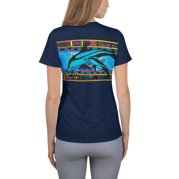 Ladies Dolphin Mother & Baby All-Over Print Women's Athletic T-shirt