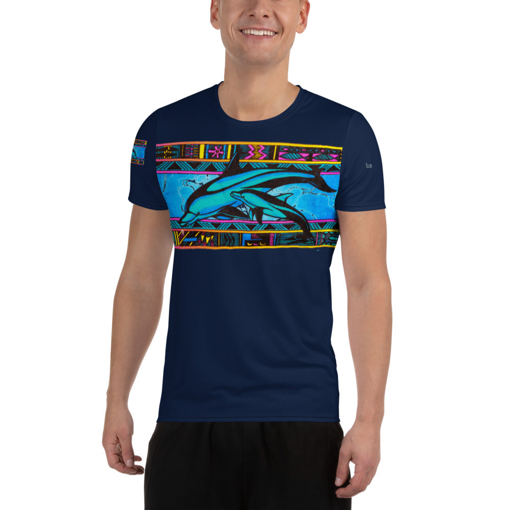 Dolphin Mother & Baby All-Over Print Men's Athletic T-shirt