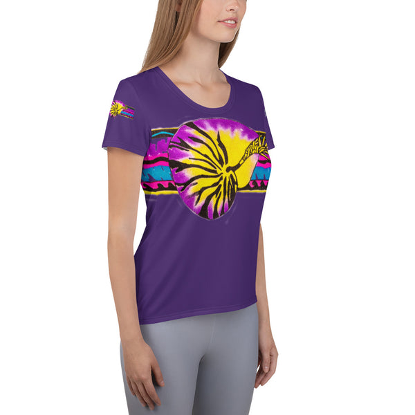 Micronesian Nautilus Thatch Design Ladies All-Over Print Women's Athletic T-shirt